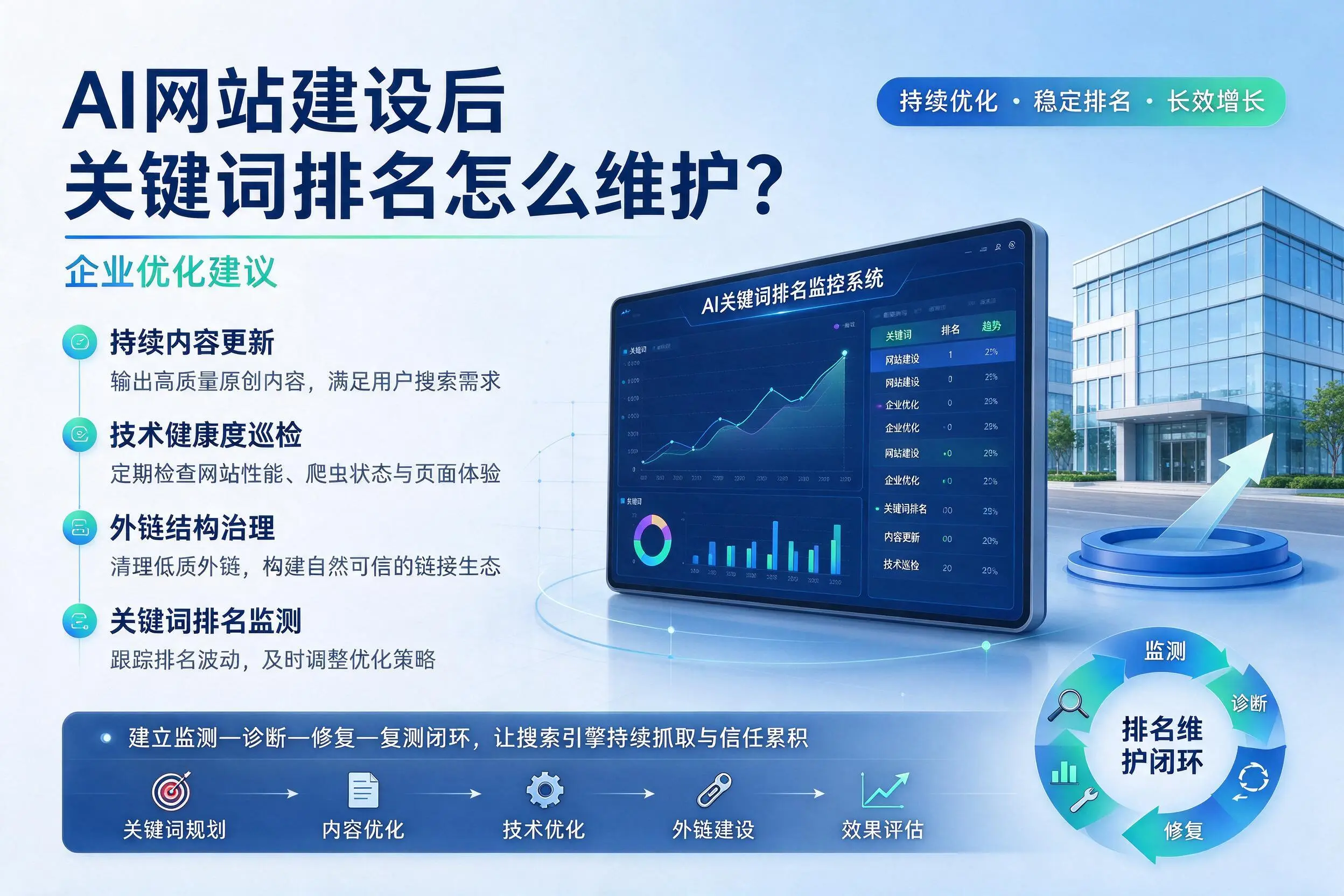 AI网站建设后关键词排名怎么维护？益阳企业优化建议