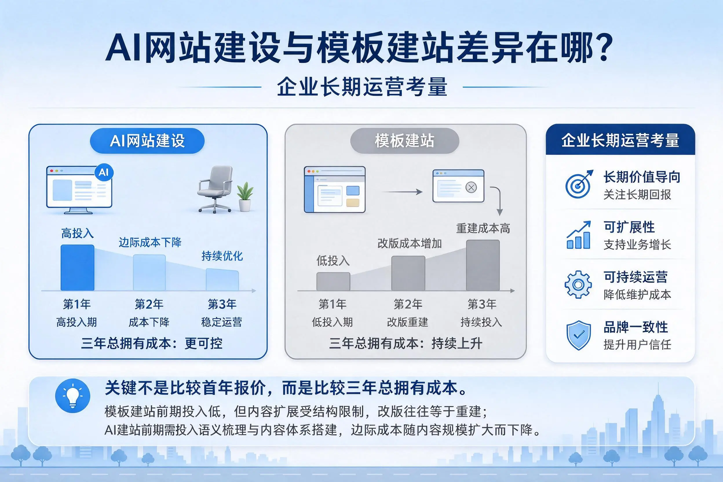 AI网站建设与模板建站差异在哪?益阳企业长期运营考量