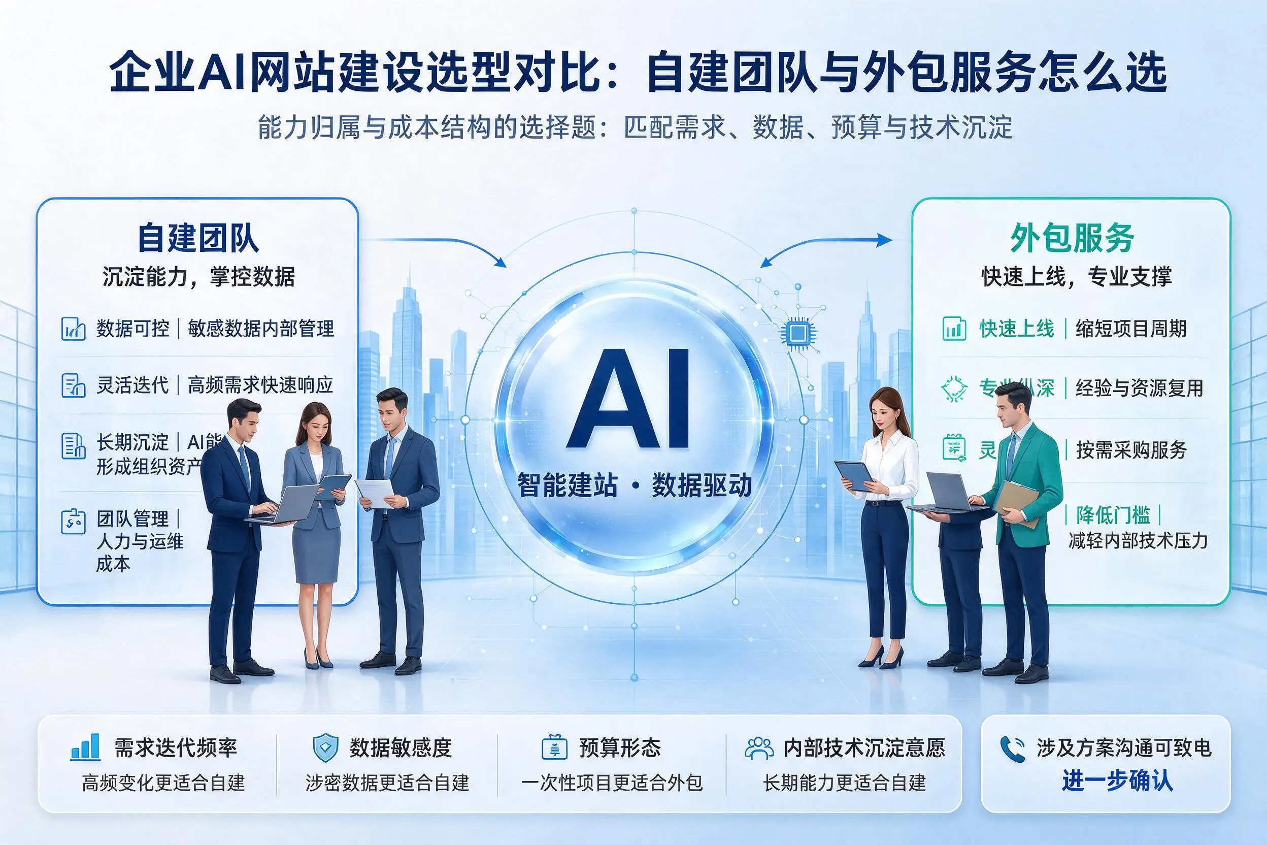 益阳企业AI网站建设选型对比:自建团队与外包服务怎么选