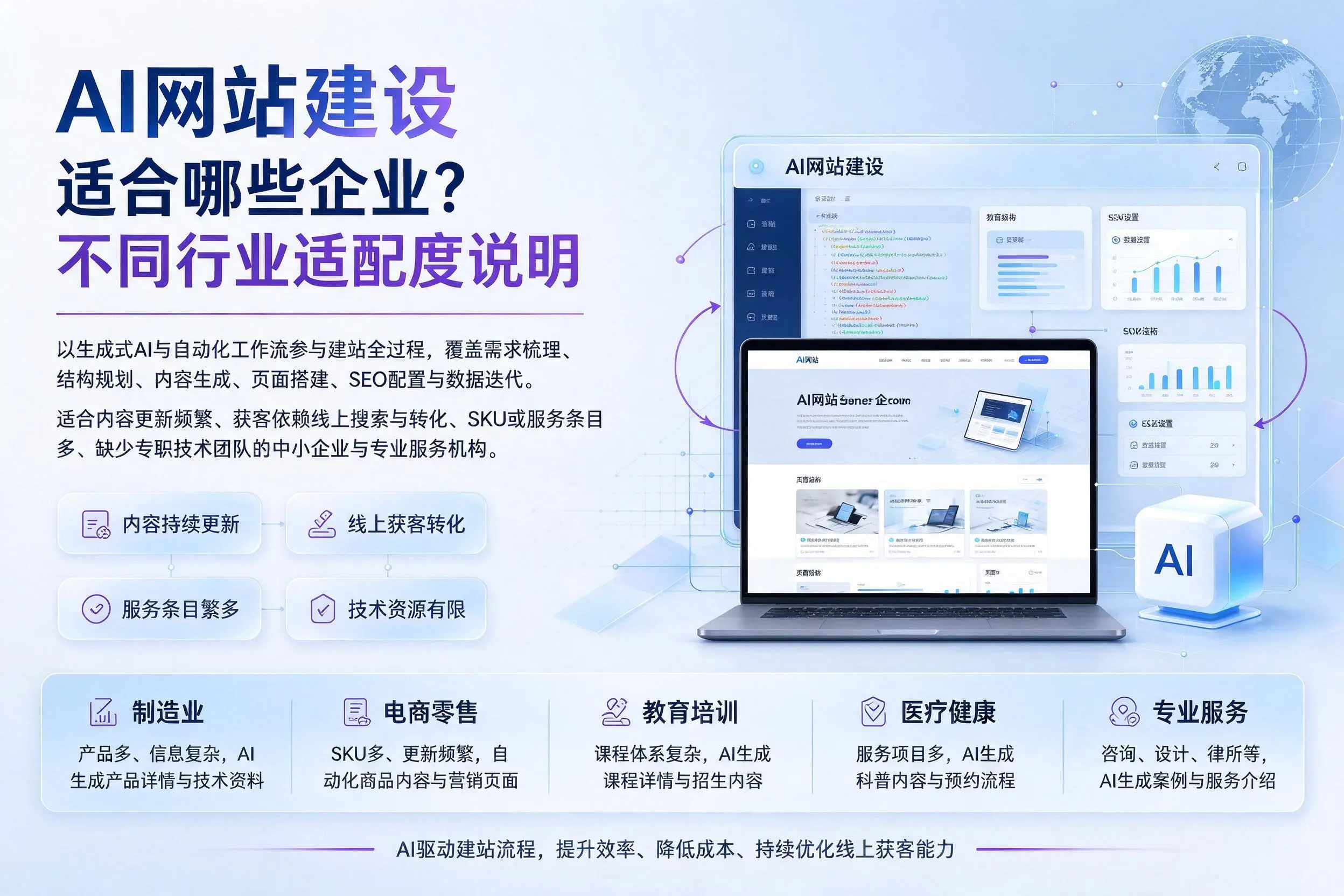 AI网站建设适合哪些企业?益阳不同行业适配度说明